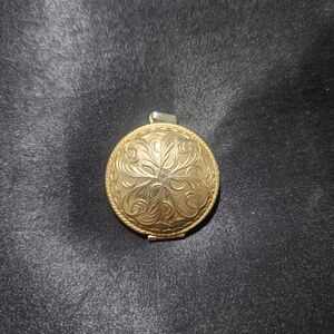 Vintage AVON Gold Floral Engraved Round Perfume Pendant - Women's Jewelry
